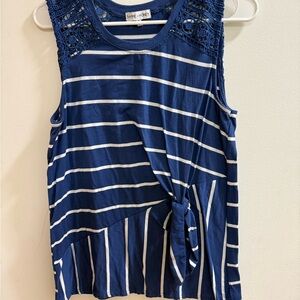 Thyme + Honey Women's Blue White Striped Tank With Lace Size S‎
